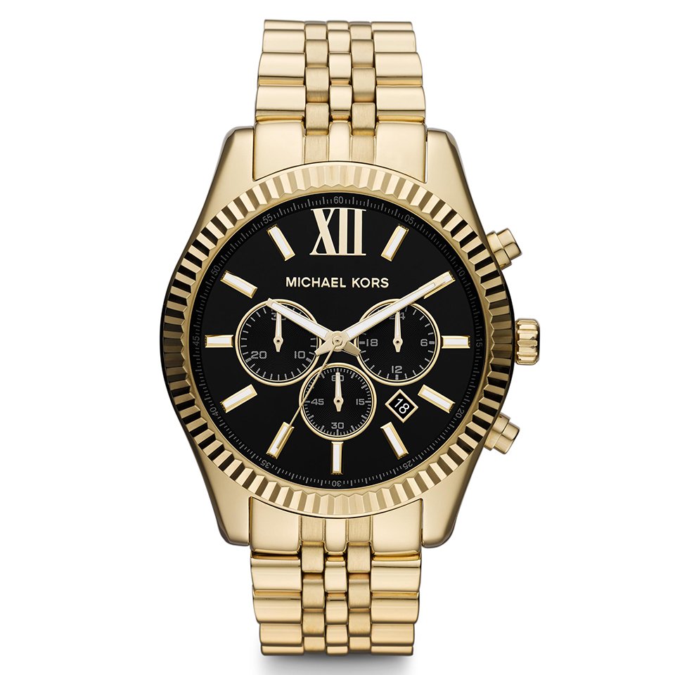 Michael Kors Lexington Men's Gold-Tone Stainless Steel Chronograph Watch with Black Dial