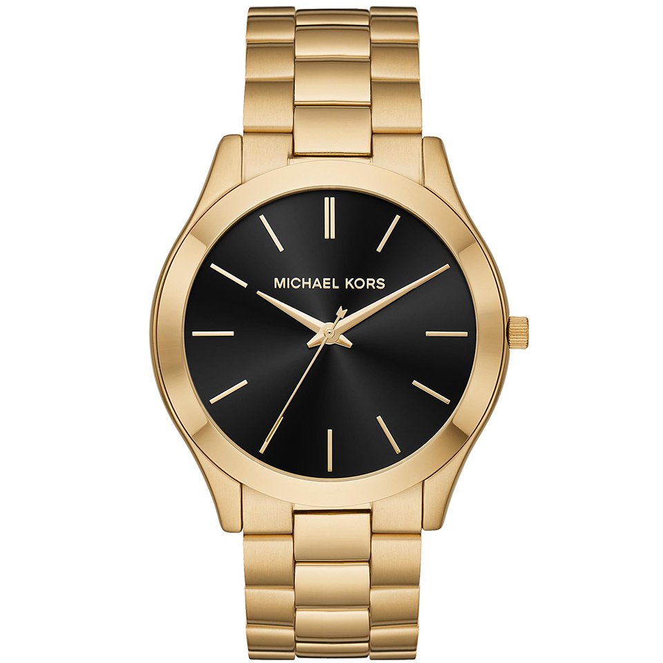 Michael Kors Slim Runway Men's Gold-Tone Stainless Steel Watch with Black Dial