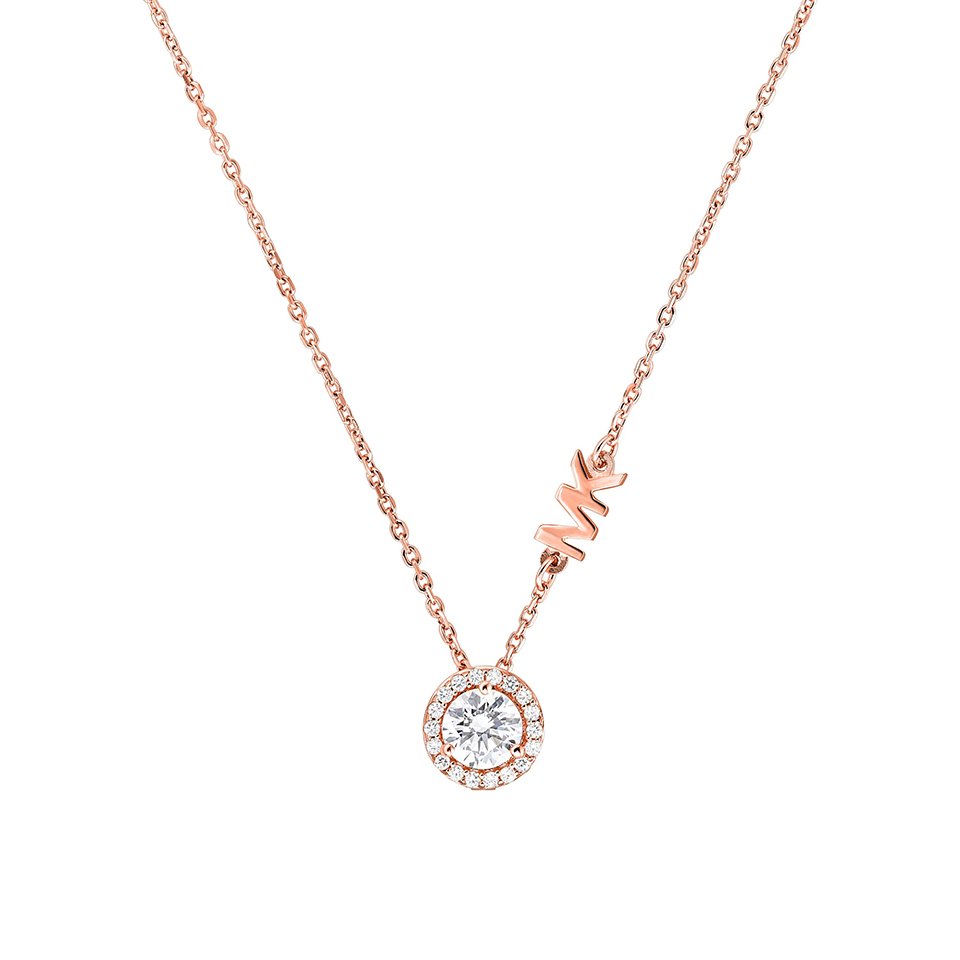 Michael Kors 14K Rose Gold-Plated Sterling Silver Pavé Halo Necklace with MK Logo