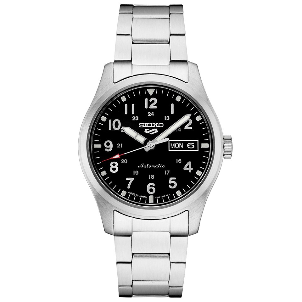 Seiko Men’s Seiko 5 Sports Automatic Silver-Tone Stainless Steel Watch with Black Dial