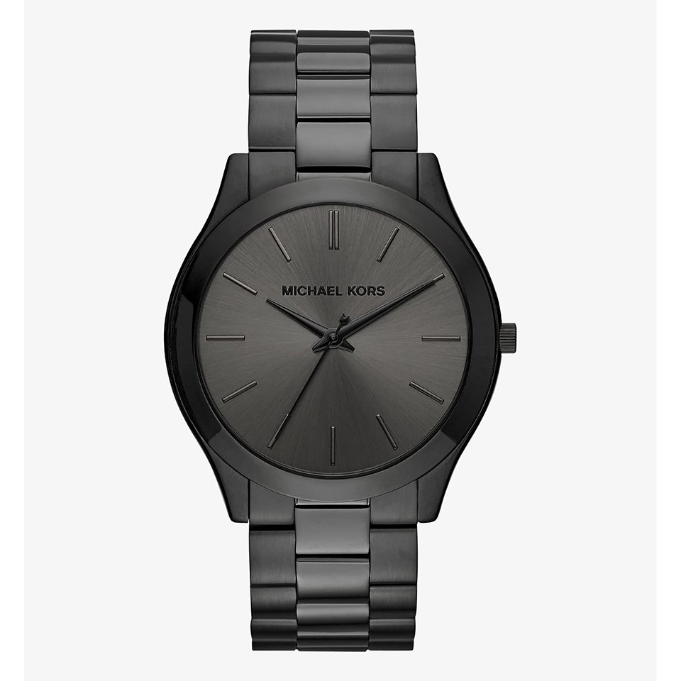 Michael Kors Men's Oversized Slim Runway Black-Tone Stainless Steel Watch with Black Dial