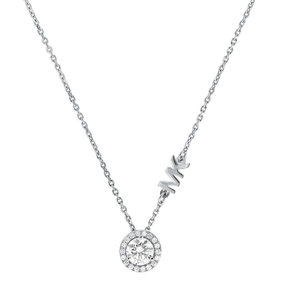 Michael Kors Sterling Silver MK Logo Cubic Zirconia Pavé Halo Pendant Necklace
