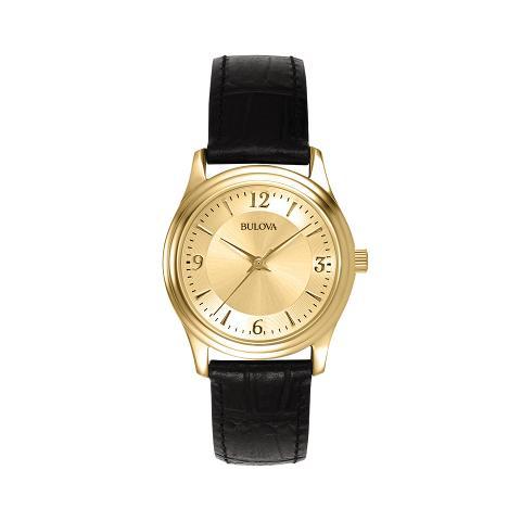 Bulova Corporate Collection Ladies’ Black Leather Strap Watch
