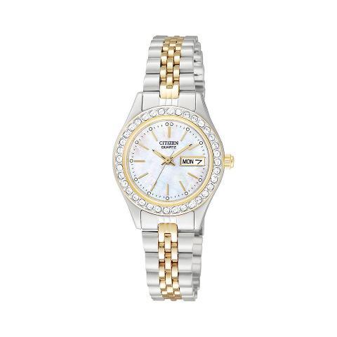 Citizen Womens Two Tone Stainless Steel Watch with Crystal Bezel